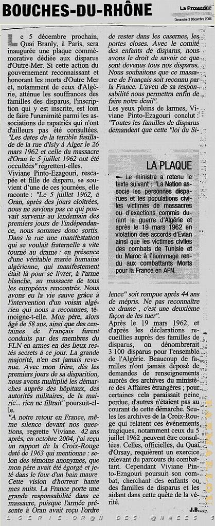 LE PROVENCAL DU 3 12 2006 LA PLAQUE DE LA DISCORDE N02.JPG
